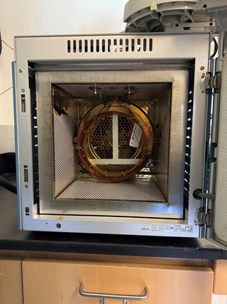 Inside of Trace 1300 GC oven, showing two installed columns